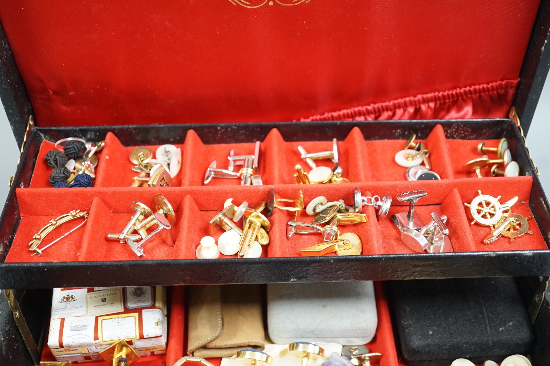 A group of assorted costume cufflinks, etc.